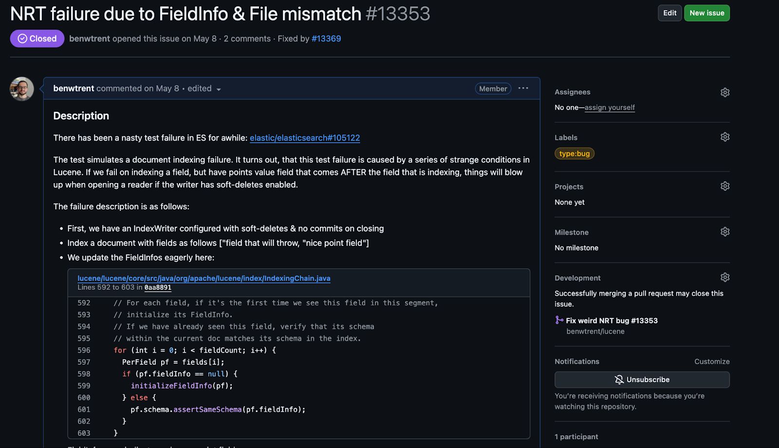 GitHub issue for apache/lucene/issues/13353